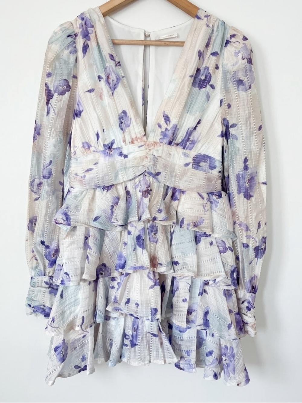 Line and Dot Purple Multi Floral Femme Ruffle Mini Dress  NWT Size S